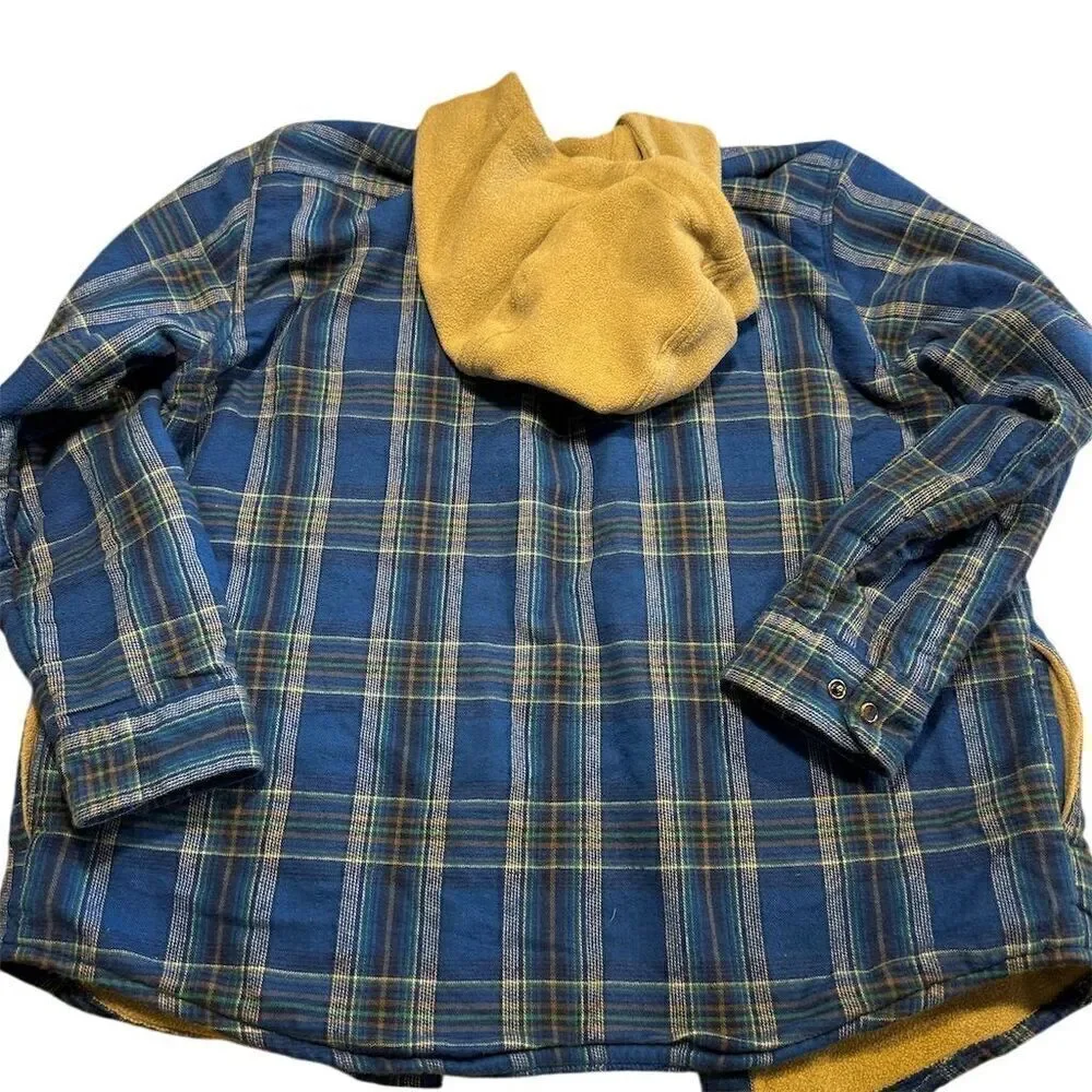 LL Bean Boys‎ Large Blue Plaid Flannel Hooded Jacket Casual Fall